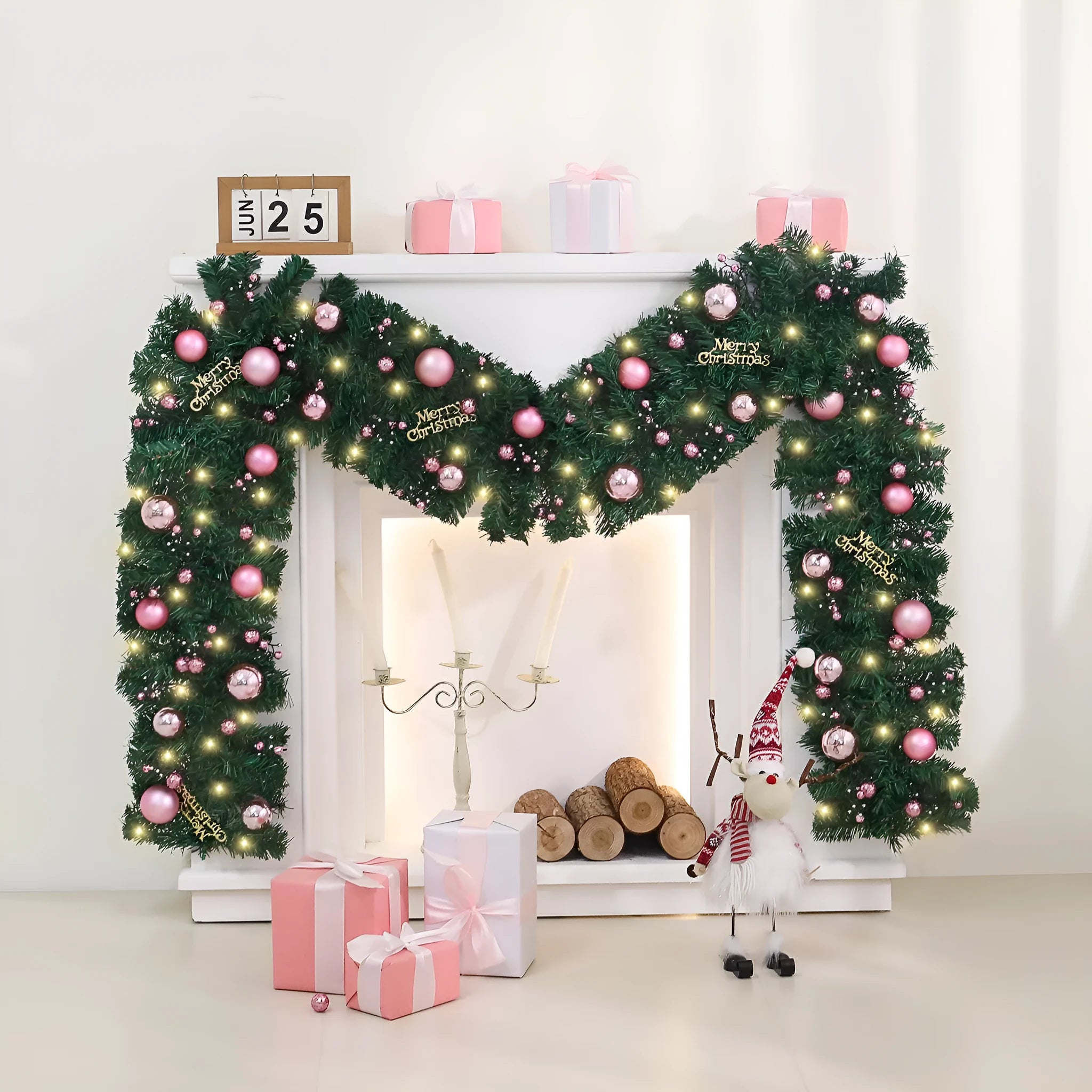 2.7 metre pink Christmas rattan decoration with 240 decorative heads in South Korea style
