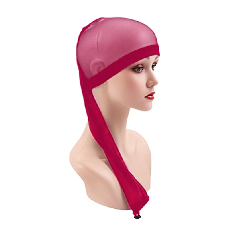High elasticity spandex mesh wig cap in oversleeve style, shown in multiple colour options.