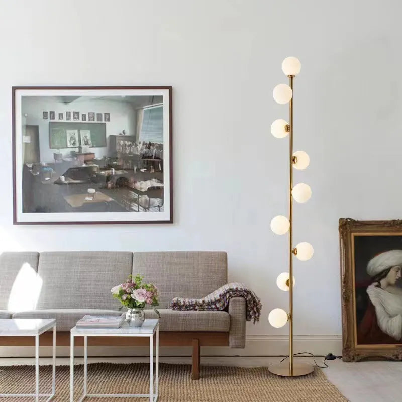 Minimalist Nordic floor lamp with iron and glass construction standing 154cm tall with marble base