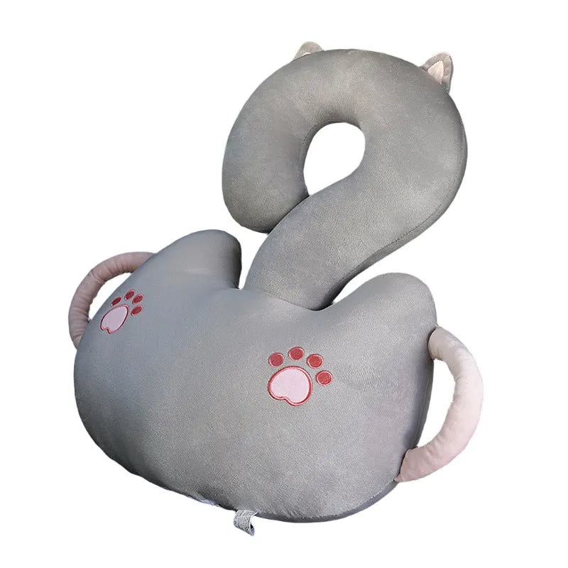 Cartoon cushion pillow with cute animal and question mark hug car design in a choice of six colours.
