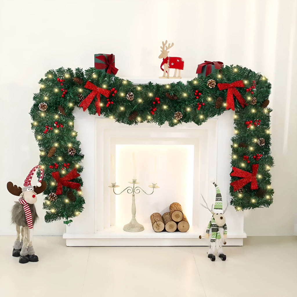 Christmas rattan decorative showcase with pine cone bow and European modern art design