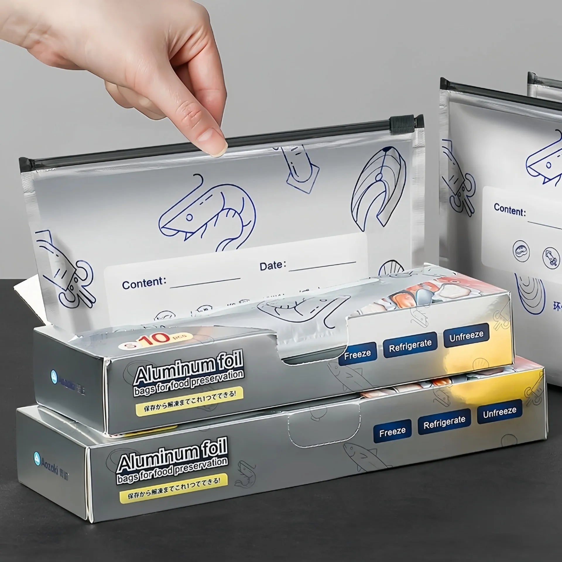 Aluminum foil sealed fresh-keeping bag in small, medium, and large sizes with bag and box style options