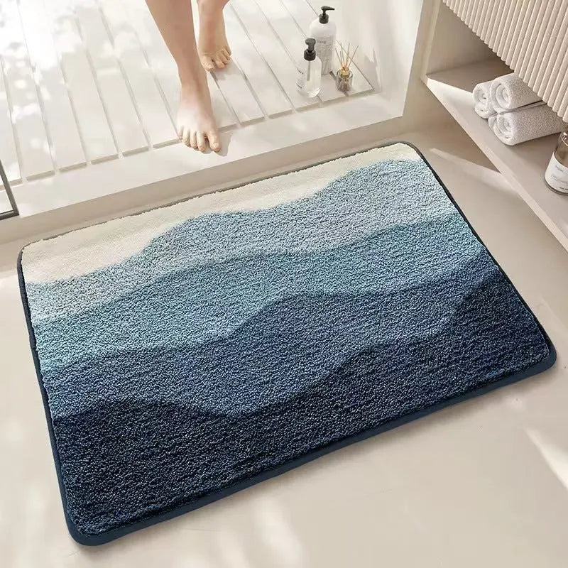Sky sea coloured rainbow pattern cashmere carpet floor mat with plastic bottom in 40x60cm size