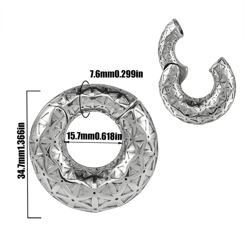 Stainless steel fashion earrings with shaped totem pattern in electroplated finish