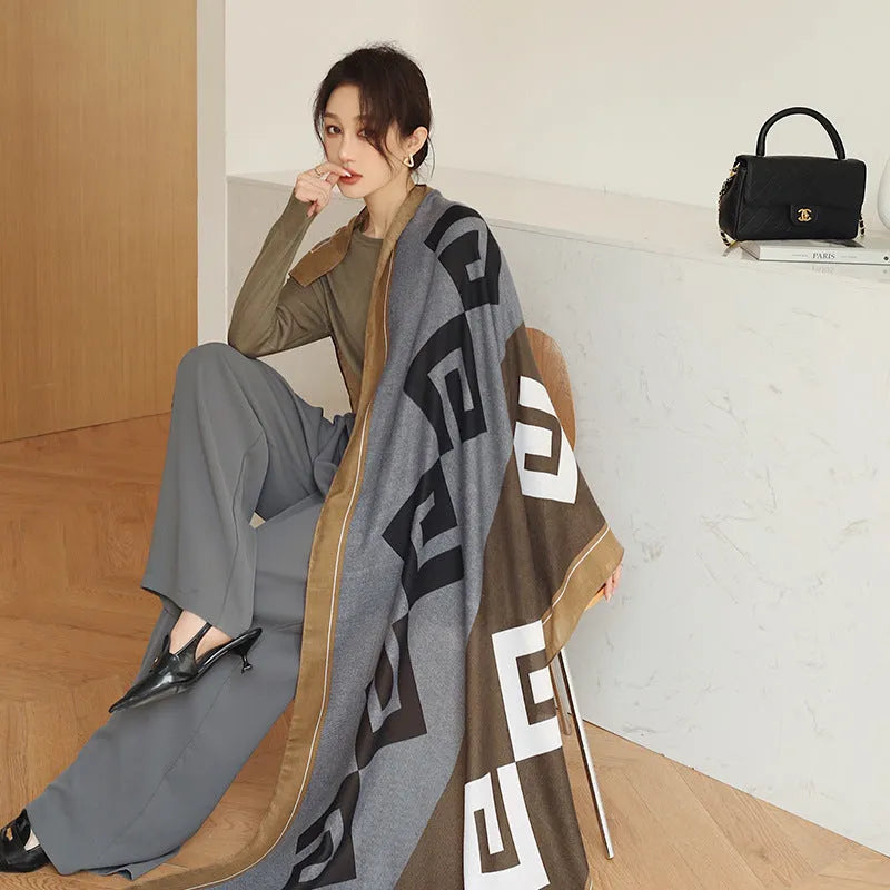 Polyester vintage printed scarf draping at 180cm by 90cm dimensions for autumn wear