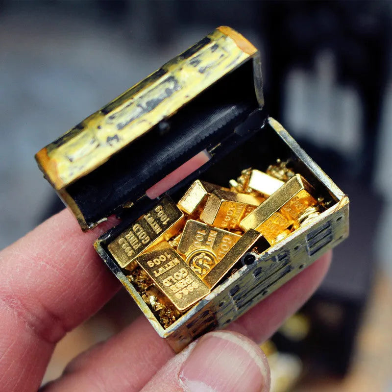 Alloy miniature gold coin treasure box with gold bars and ingots for doll house accessories