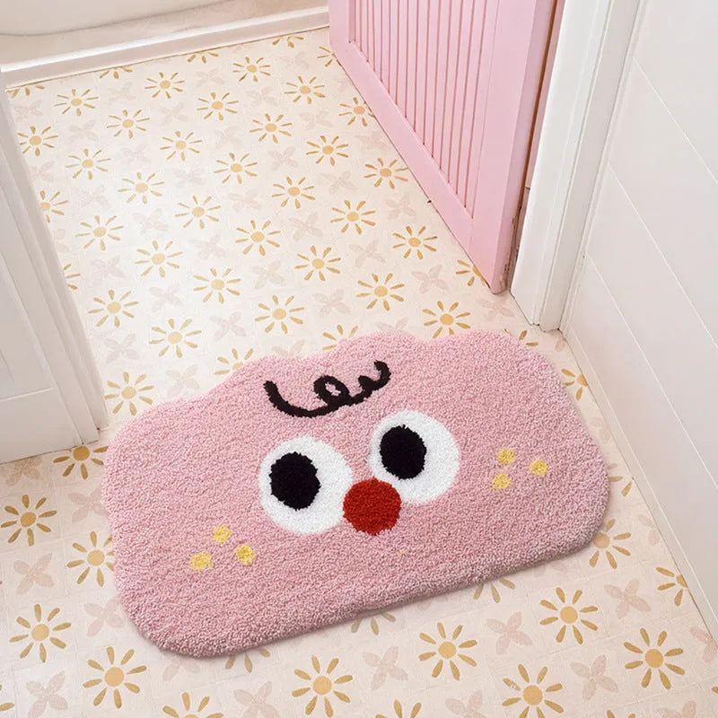 Colourful cartoon cloud bathroom mat with big eyes on a soft polyester pile.