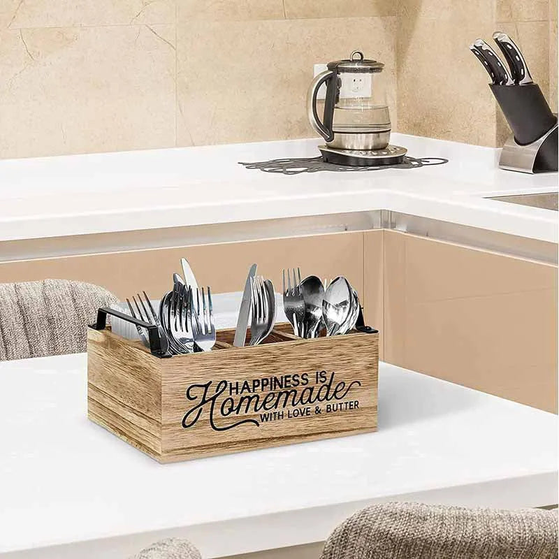 Wooden kitchen storage box with divider grid, modern minimalist design