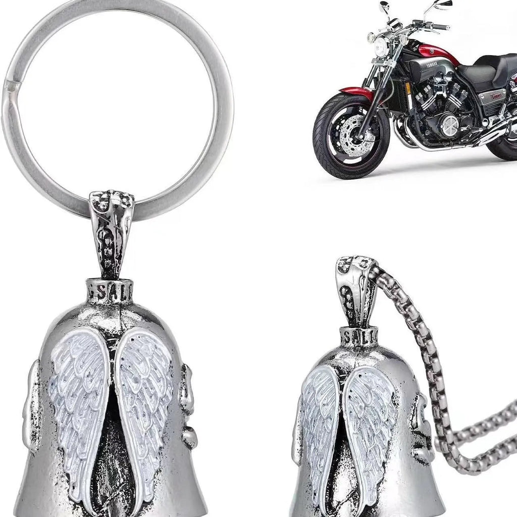 Vintage white electroplated alloy angel feather pendant on a keychain and a necklace chain.