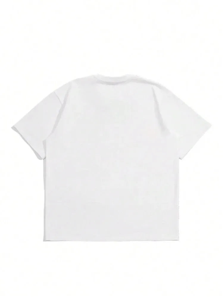Men's black pure cotton short sleeve T-shirt with Japanese retro style on a hanger