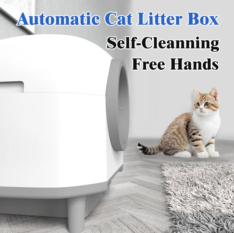 White automatic enclosed cat litter box with ABS plastic construction for cats up to 10kg