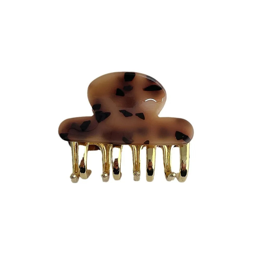 Women's retro acetate hair barrette with metal grip in leopard print colour option