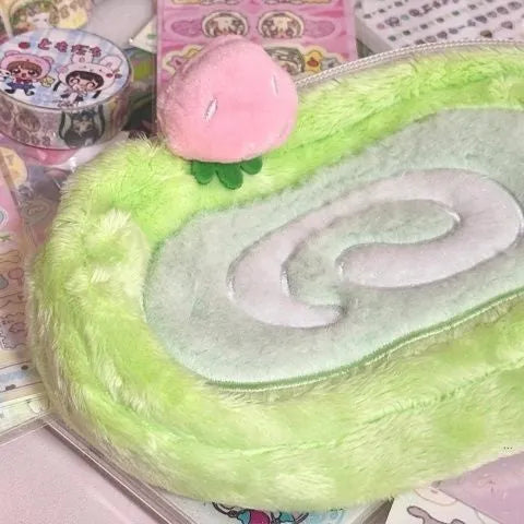 Velvet Swiss roll cake pencil case in Korean style with roll design for stationery storage
