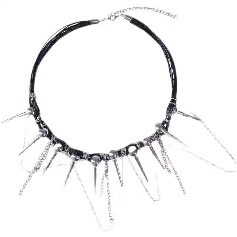 Women's leather necklace with electroplated round beads and a tassel drop in a casual, winding design.