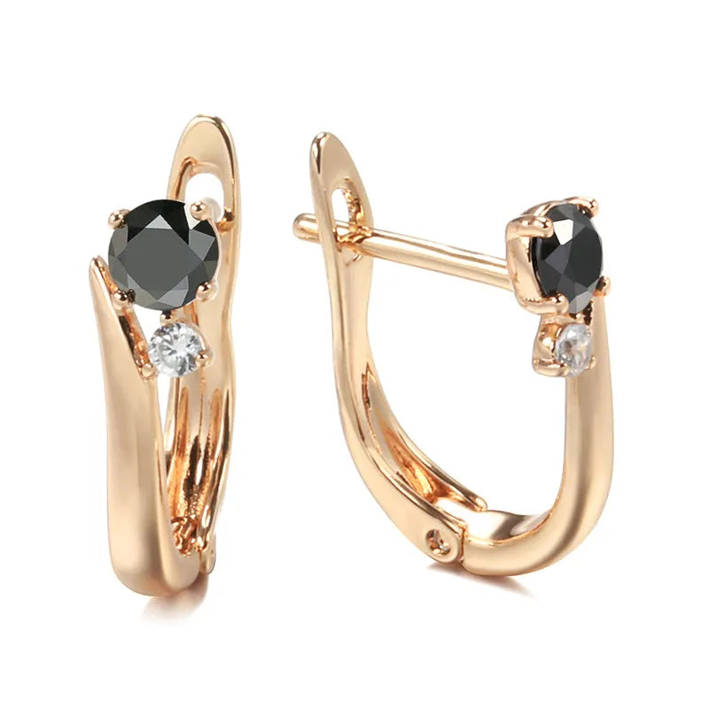 Gold-plated black agate drop earrings with retro geometric design for women