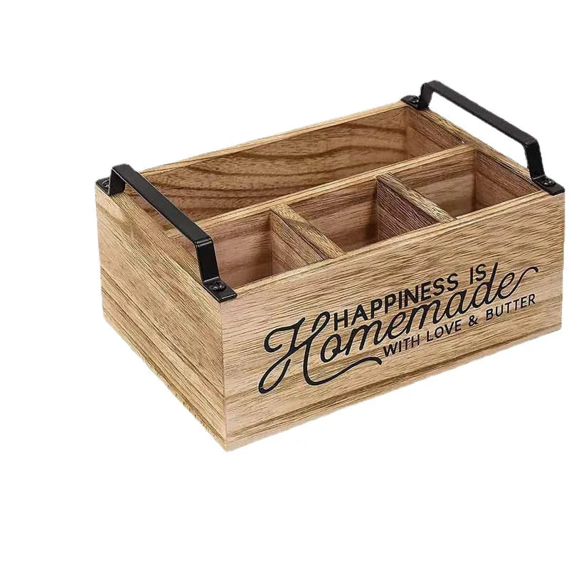 Wooden kitchen storage box with divider grid, modern minimalist design