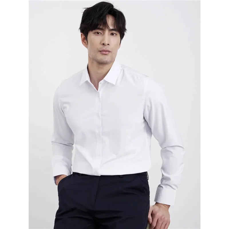Men's slim fit business shirt in wine red colour with long sleeves and non-ironing polyester blend fabric