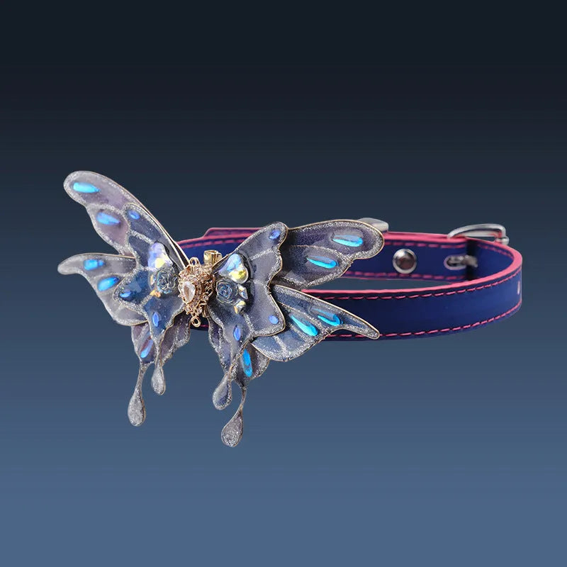 Purple temperature change butterfly necklace with rhinestone decoration and colour-changing properties
