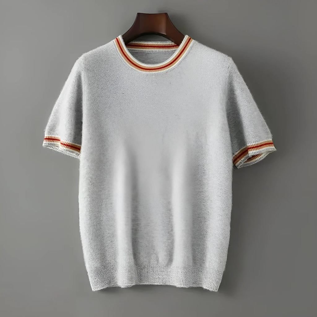 Men's pure wool short sleeve round neck sweater in black, grey or white colours
