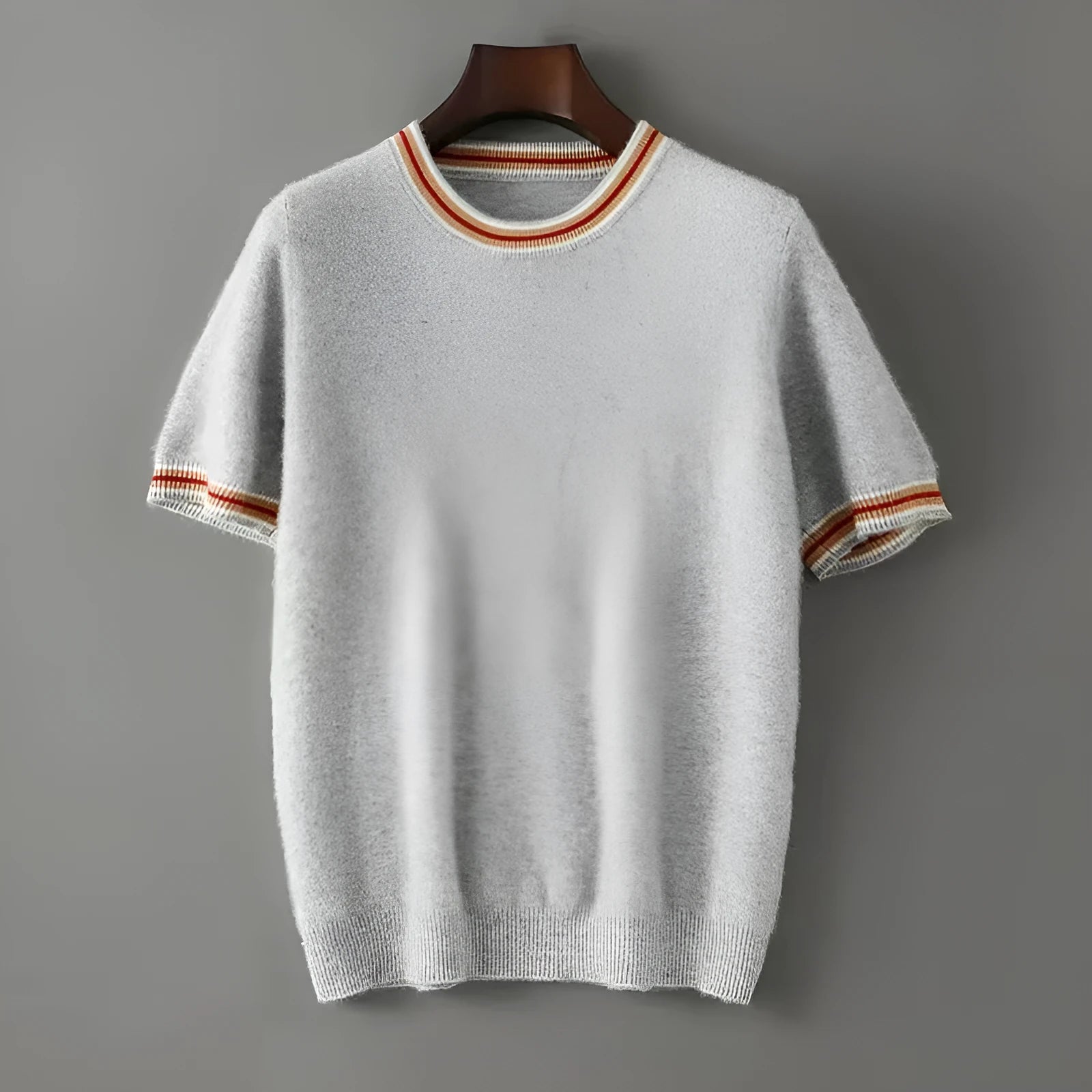 Men's pure wool short sleeve round neck sweater in black, grey or white colours