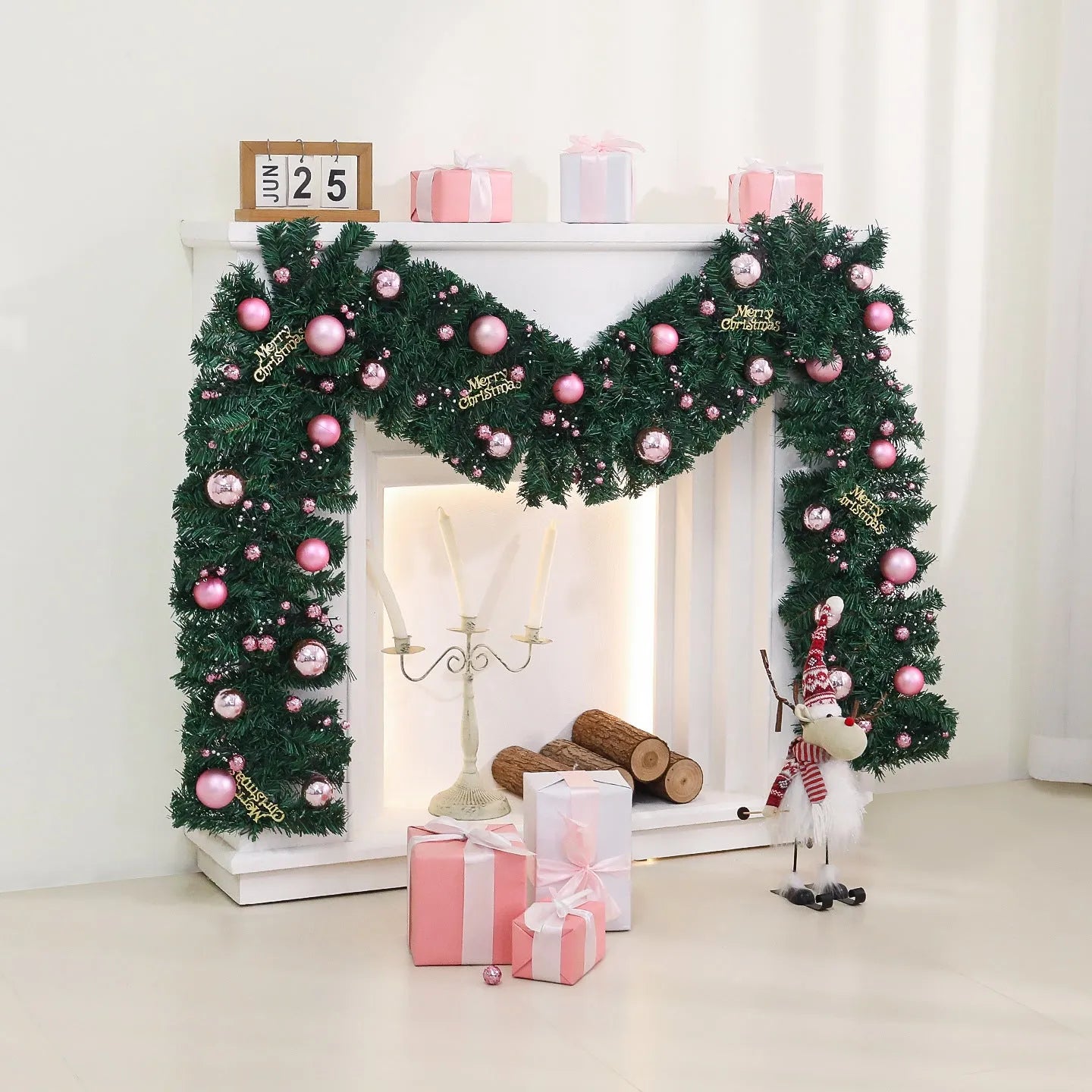 2.7 metre pink Christmas rattan decoration with 240 decorative heads in South Korea style