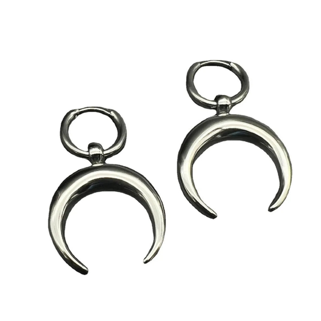 Alloy geometric hoop earrings with gothic moon design and silver electroplated finish