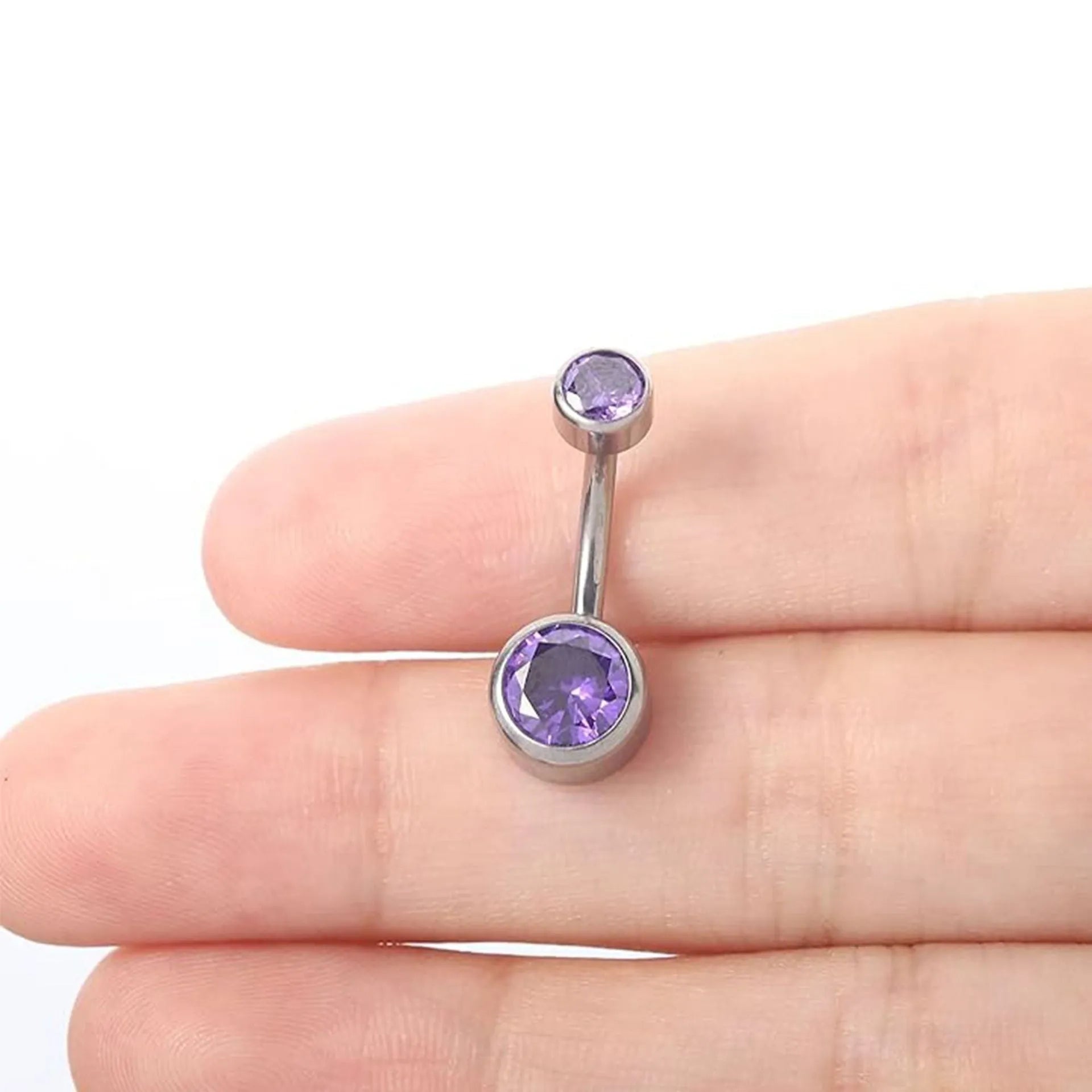Titanium alloy double-headed zircon navel stud with internal thread in multiple colour options