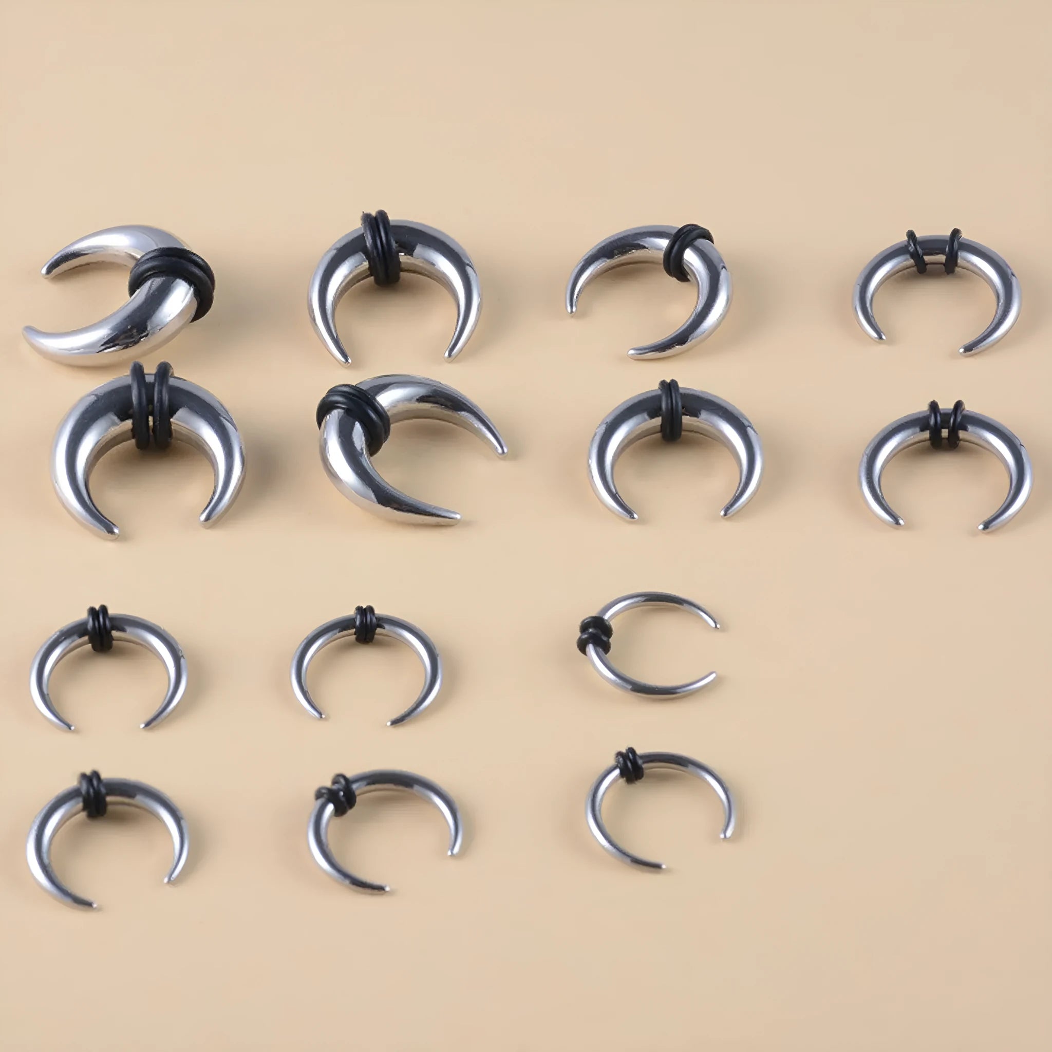 316 stainless steel nose ring with C-shaped buffalo horn design in steel colour and black options