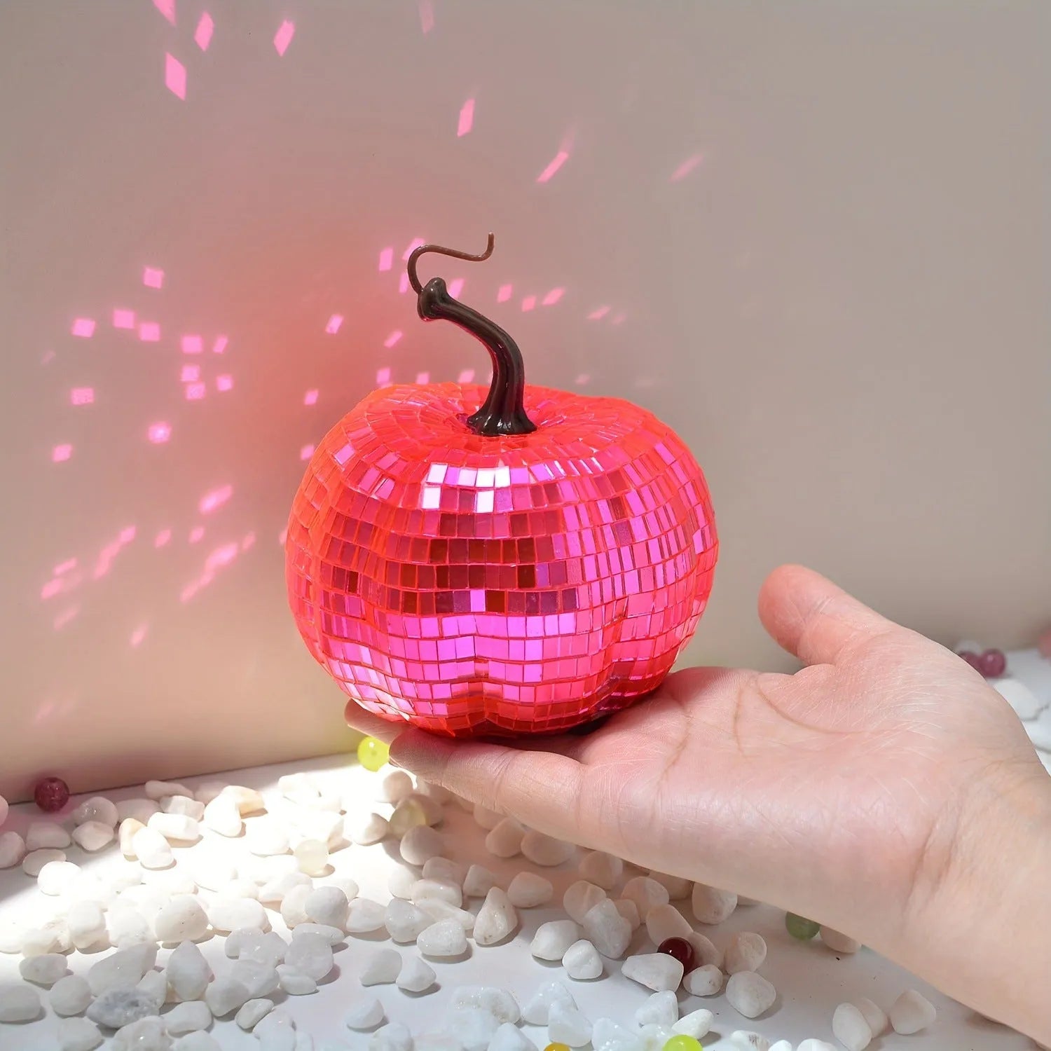 Glass pumpkin mirror decoration with bionic design in Chinese style, shown in multiple sizes