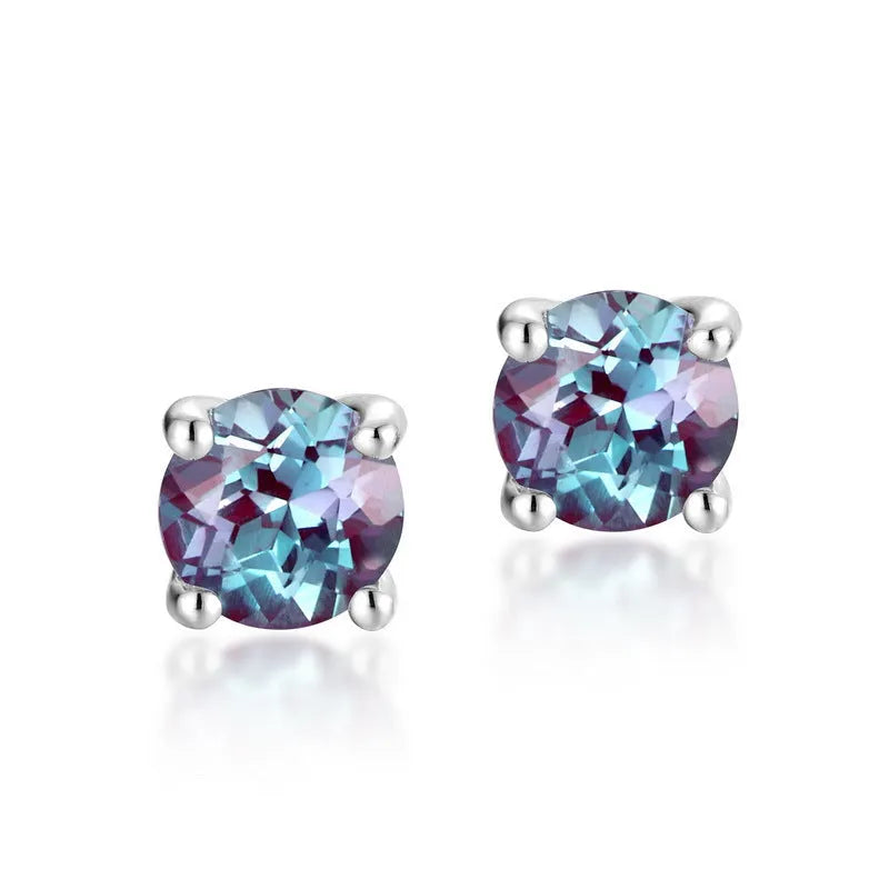 925 silver geometric ear studs with round Alexander stone for women