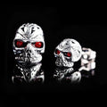 Retro skull stud earrings with red eye ghost head design on electroplated alloy