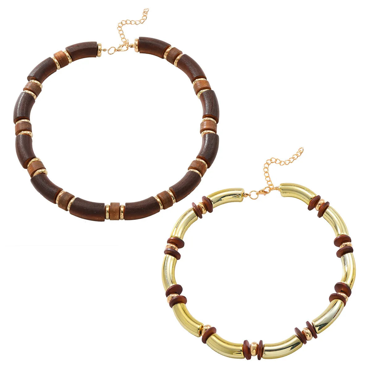 European exaggerated style multi-layer wooden necklace and bracelet jewellery set for women with alloy pendant
