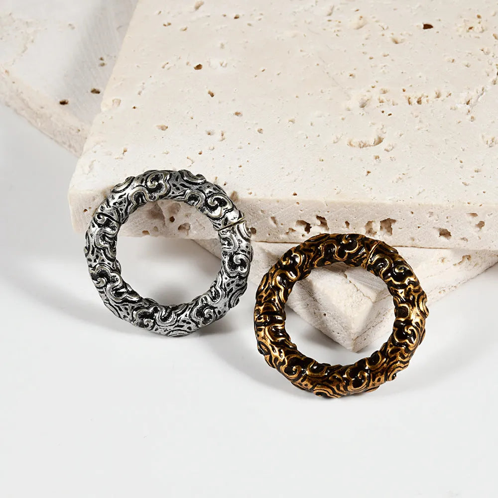 Stainless steel fashion earrings with shaped totem pattern in electroplated finish