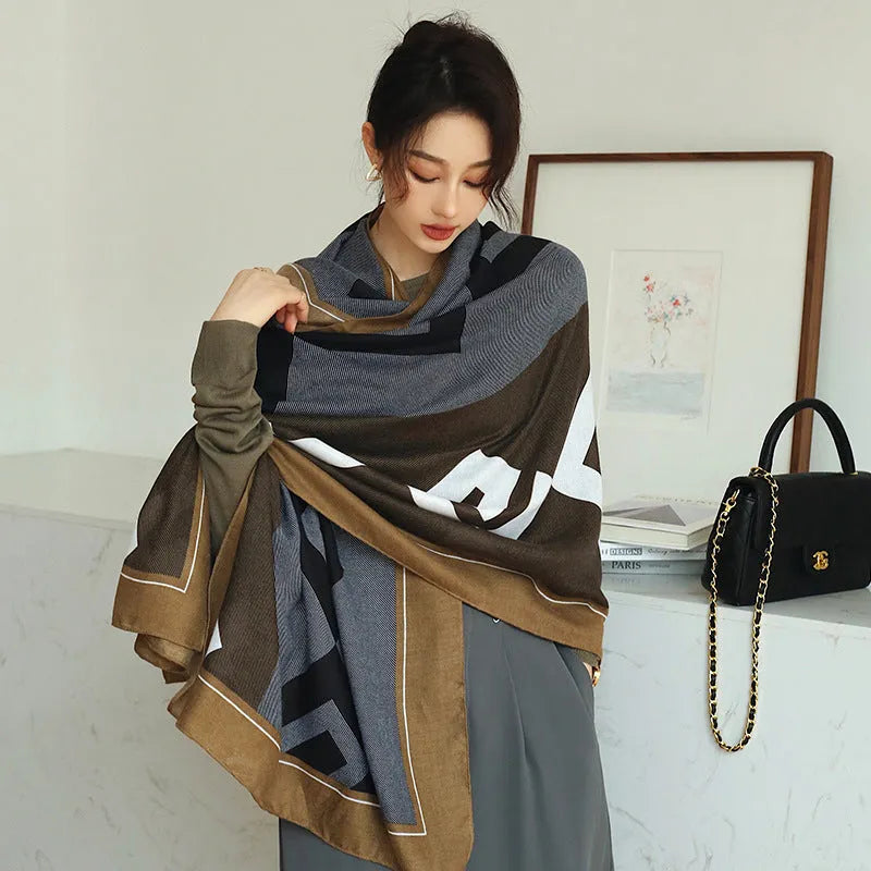 Polyester vintage printed scarf draping at 180cm by 90cm dimensions for autumn wear