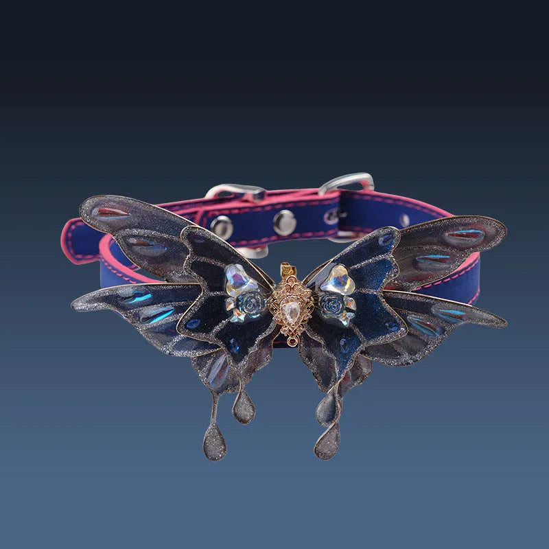 Purple temperature change butterfly necklace with rhinestone decoration and colour-changing properties