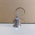 Vintage white electroplated alloy angel feather pendant on a keychain and a necklace chain.