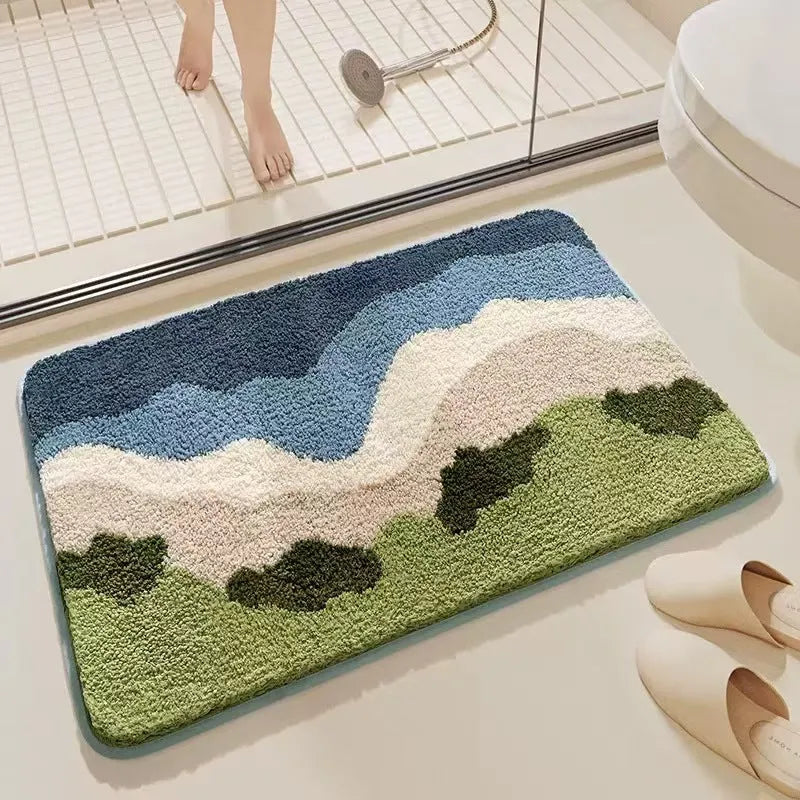 Sky sea coloured rainbow pattern cashmere carpet floor mat with plastic bottom in 40x60cm size