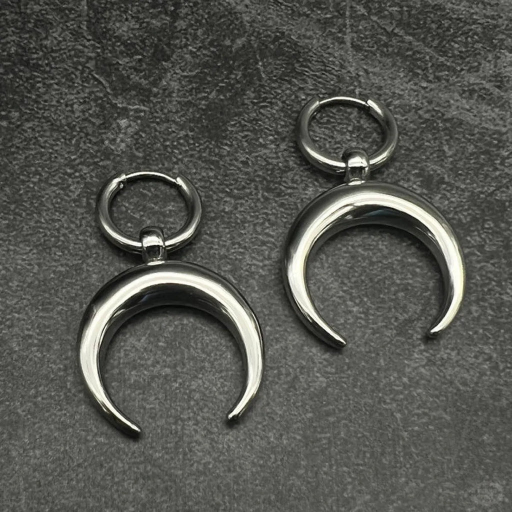 Alloy geometric hoop earrings with gothic moon design and silver electroplated finish