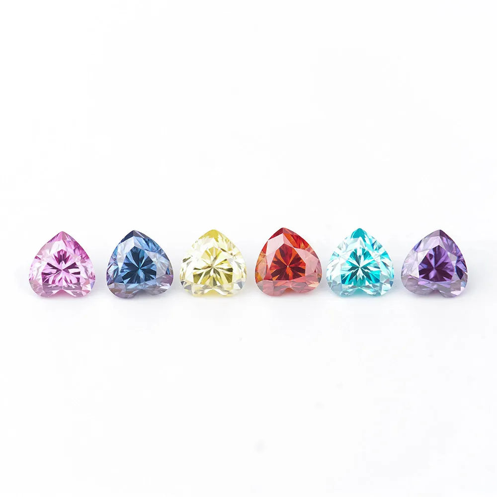 Heart-shaped lemon cut moissanite stone in six colours for jewellery making