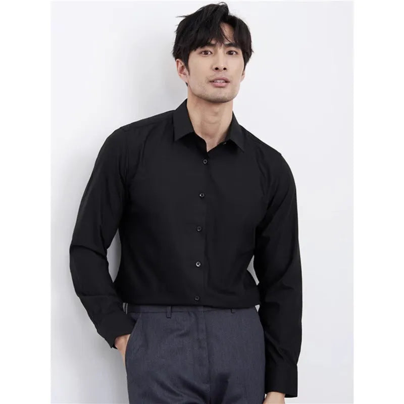 Men's slim fit business shirt in wine red colour with long sleeves and non-ironing polyester blend fabric