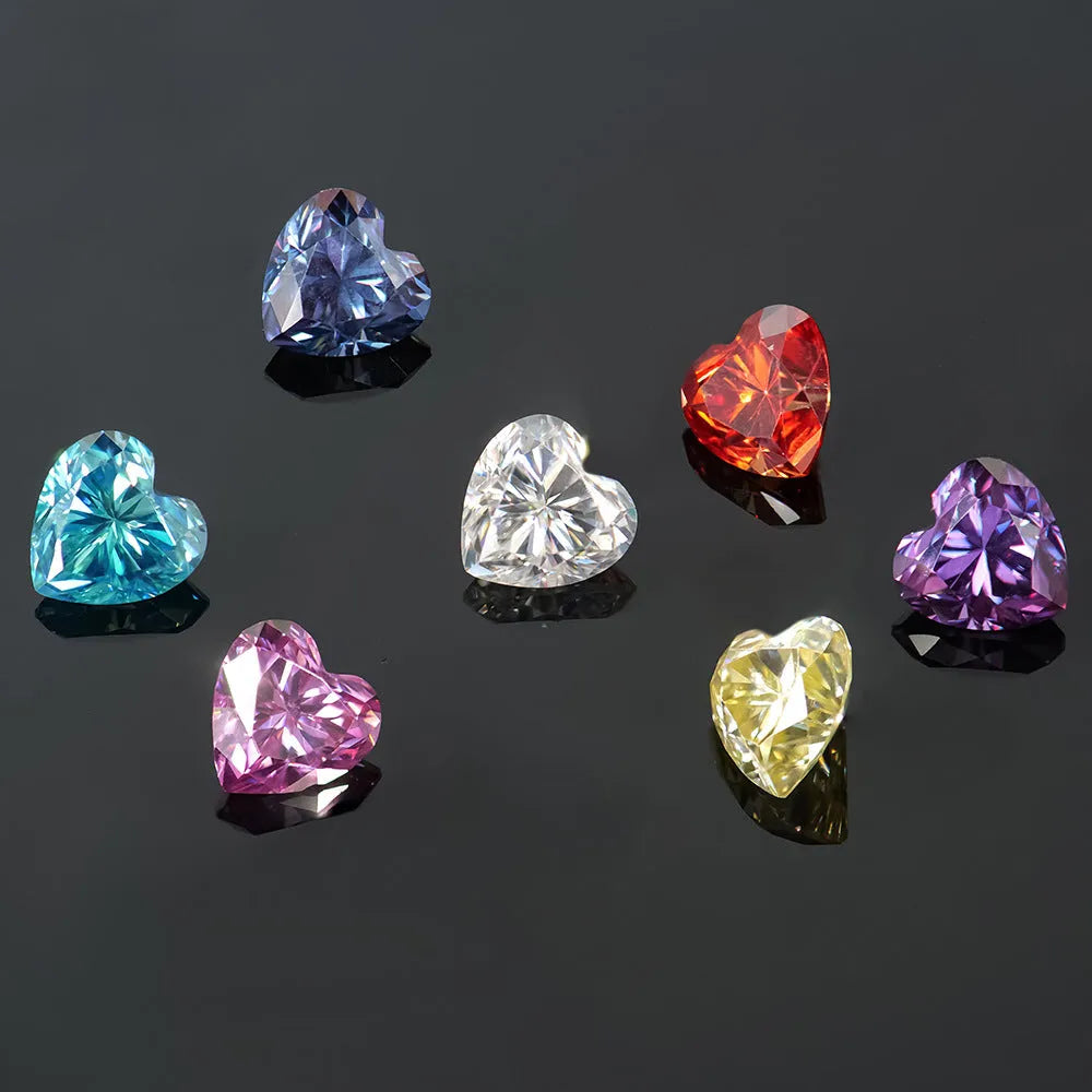 Heart-shaped lemon cut moissanite stone in six colours for jewellery making