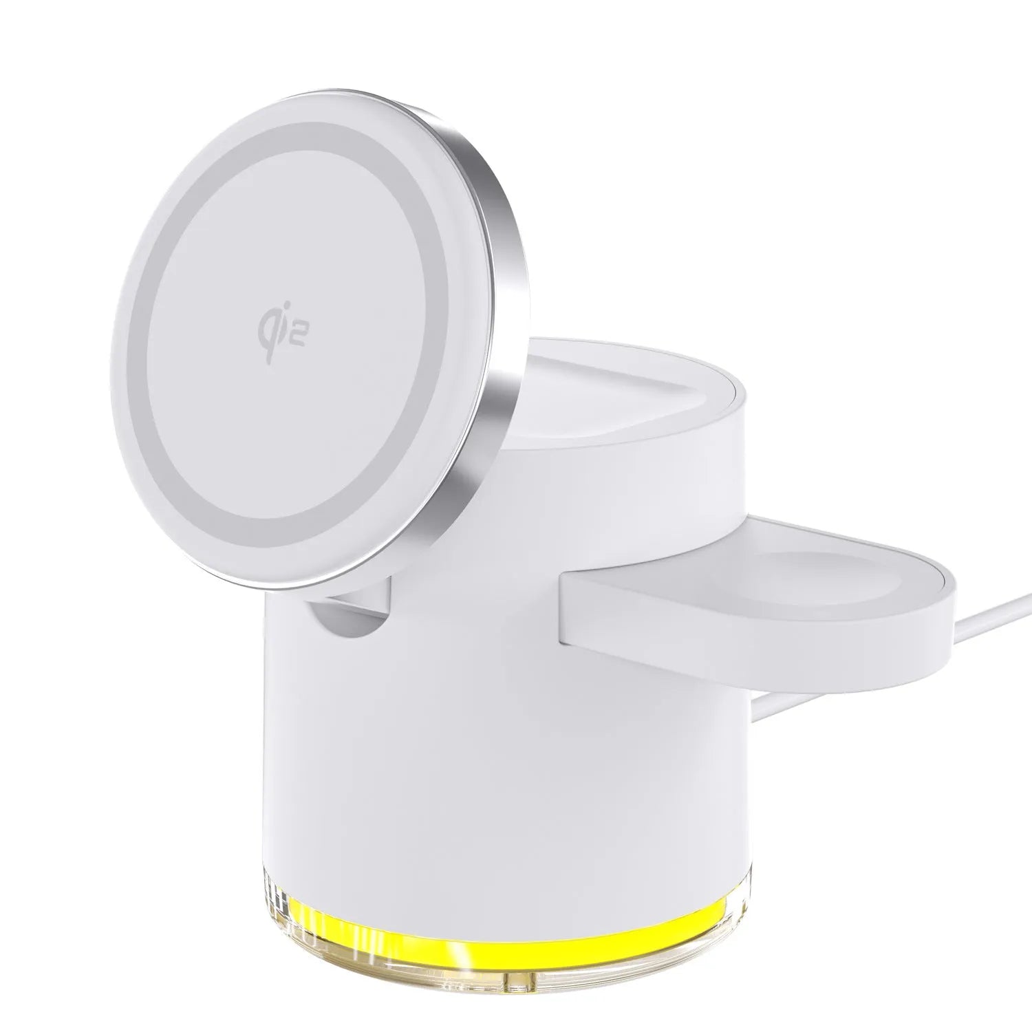 C16 ivory white and black magnetic folding wireless charger for phone, watch, and earphones.