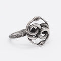 Titanium steel double snake ring in steel colour with retro design showing intertwined snakes