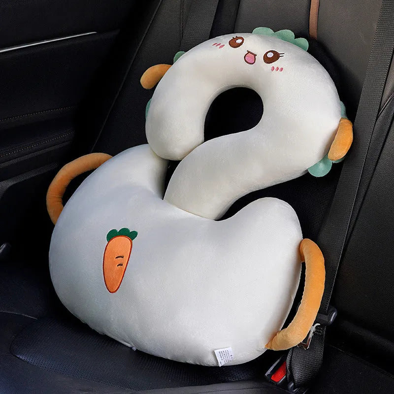 Cartoon cushion pillow with cute animal and question mark hug car design in a choice of six colours.