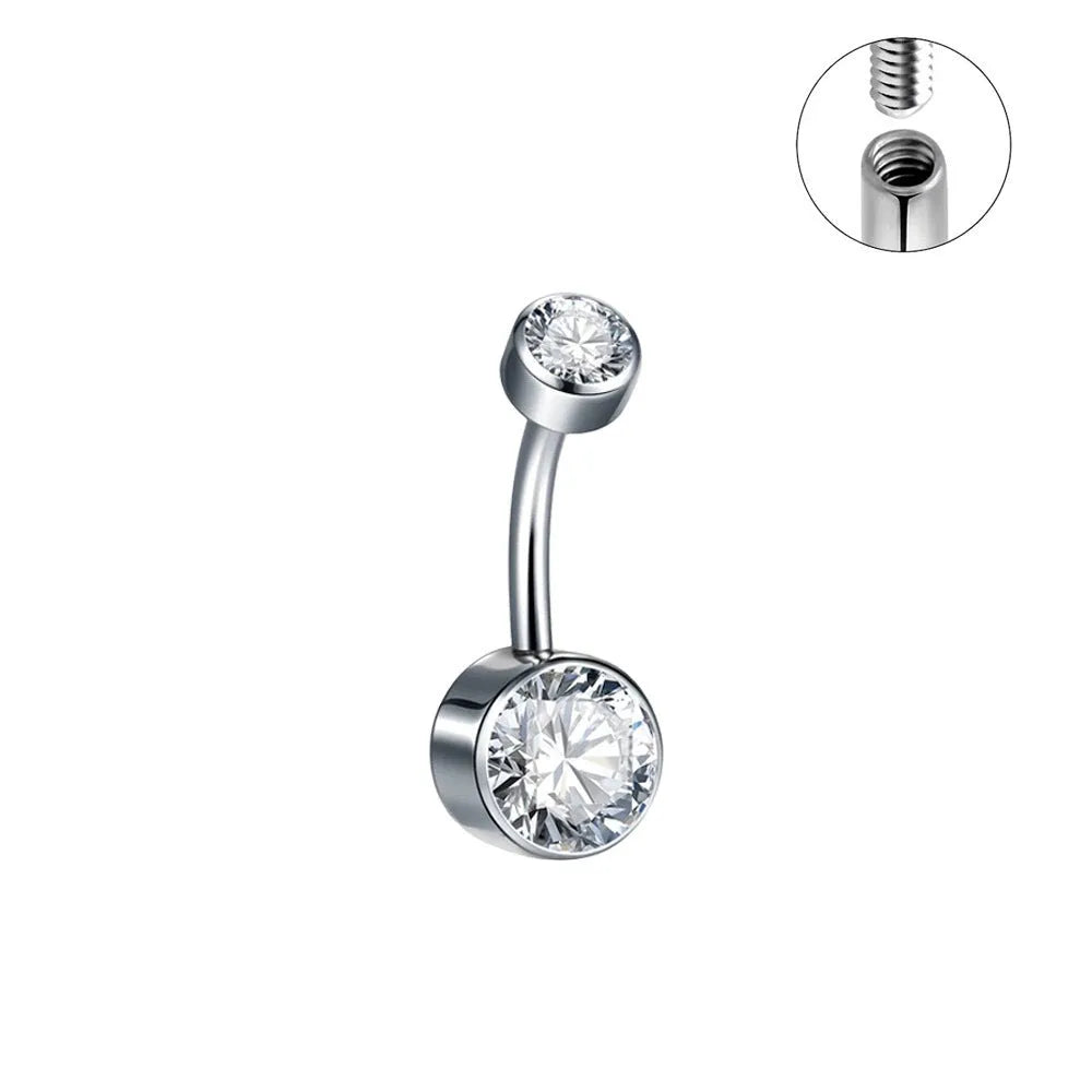 Titanium alloy double-headed zircon navel stud with internal thread in multiple colour options