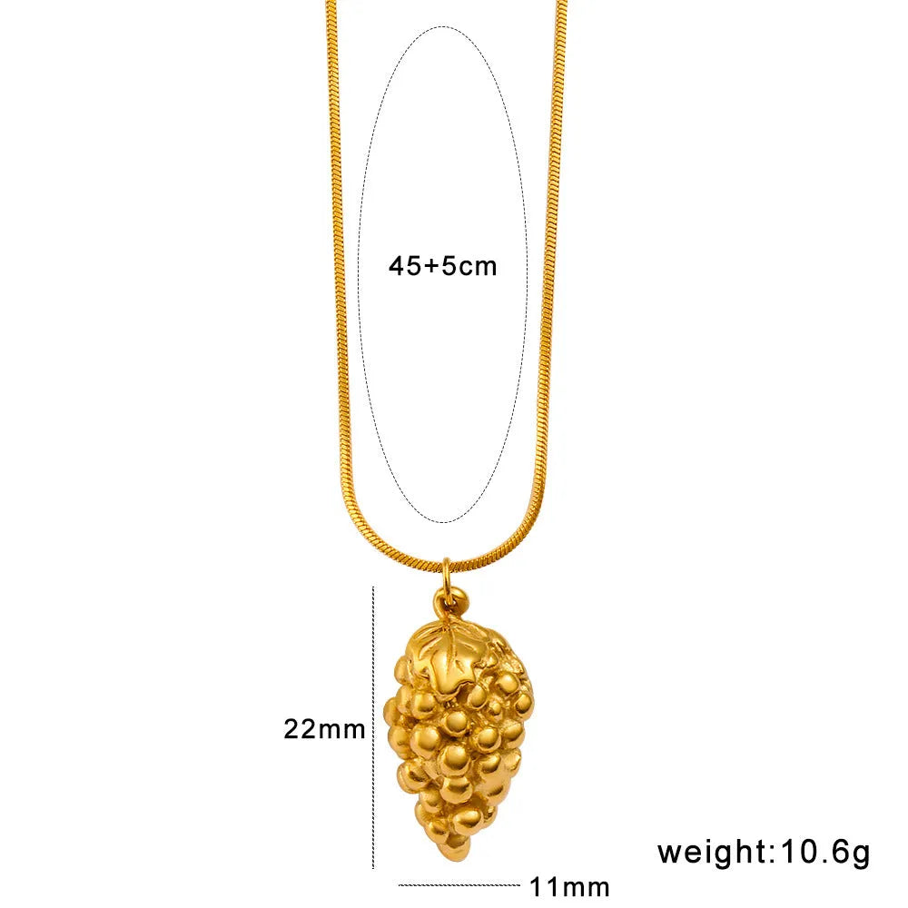 Stainless steel women's necklace with colourful apple, grape, watermelon, pineapple, strawberry and banana fruit charms.