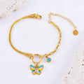 Gold epoxy butterfly pendant necklace and bracelet set with titanium steel snake bones chain
