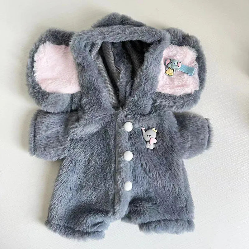 Grey elephant plush jumpsuit suit for 30cm bear dolls on hanger