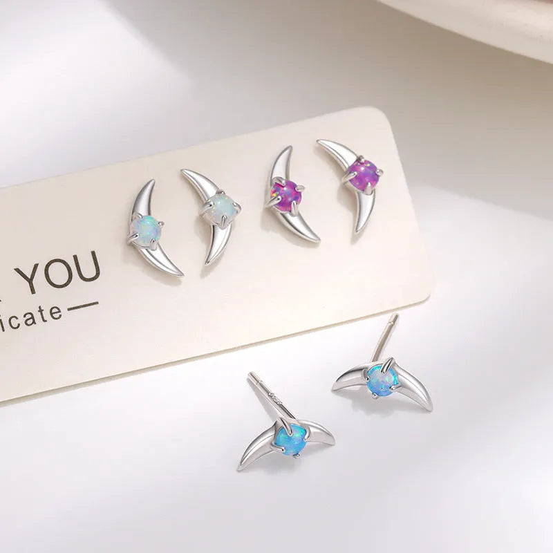 Geometric 925 silver women's earrings with gold or platinum electroplated finish and blue, purple, or white cubic zirconia stones.