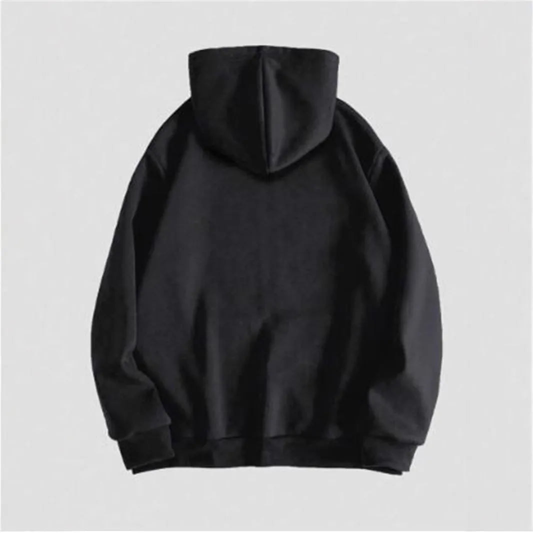 Men's black hooded sweatshirt with skull print pattern on cotton blend fabric